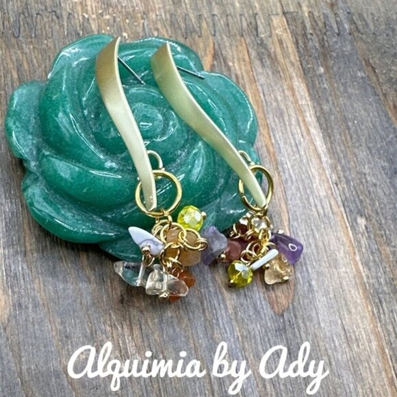 Multi gemstones crystal confetti long chandelier earrings - Picture 1 of 2